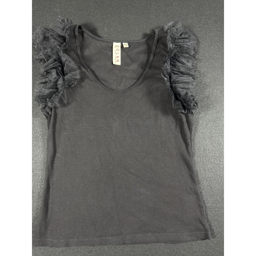 Dolan Left Coast Collection Black Ruffle Tulle Shoulder Ribbed Tank Top Medium